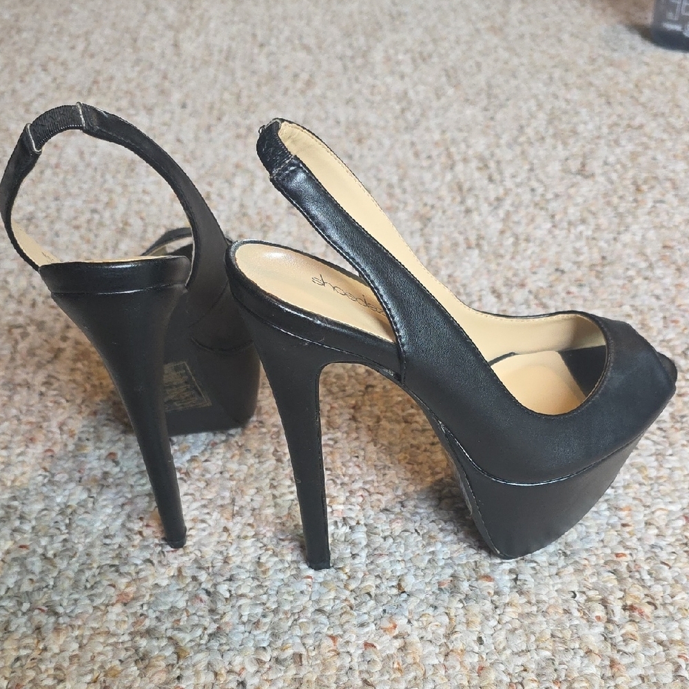 Shoe Dazzle Misti Black Slingback Peep Toe Heels - Picture 3 of 7